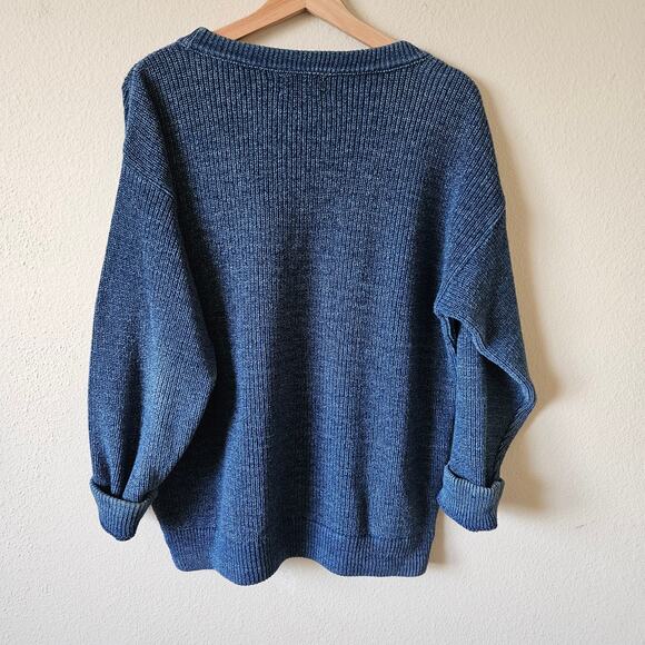 Lands end Ladies Chuncky Grandpa Sweater medium blue - Picture 2 of 5
